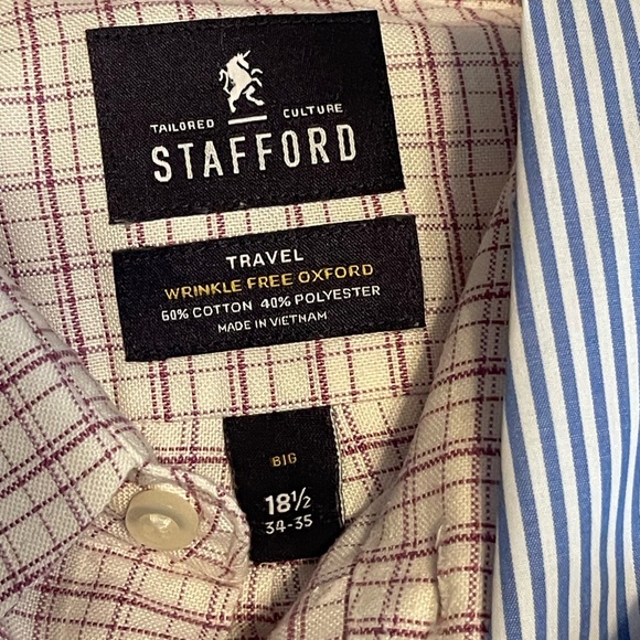 FOUR Strafford men’s shirts. Long sleeve. 18 1/2 EUC 3 “Travel” 1 “executive” - Picture 5 of 6